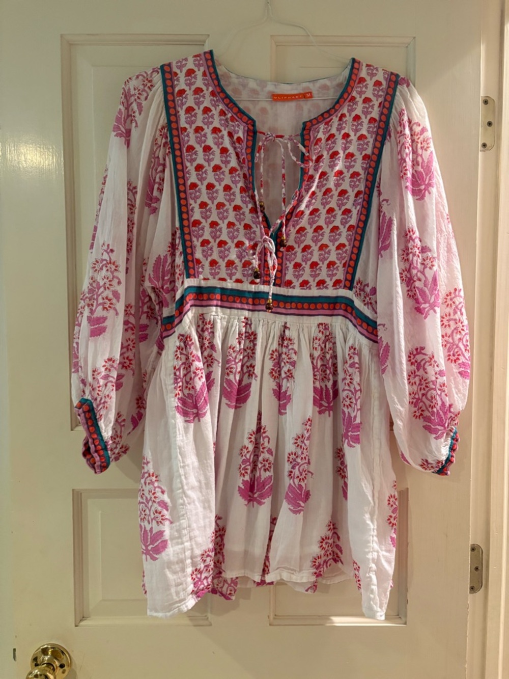 Oliphant Boho Pink Floral Tie-Front Dress. Size Medium